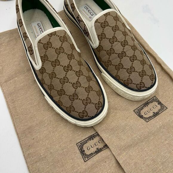 Men's Gucci GG canvas slip on sneakers size 8 fits 9 US. PRISTINE - Picture 2 of 11